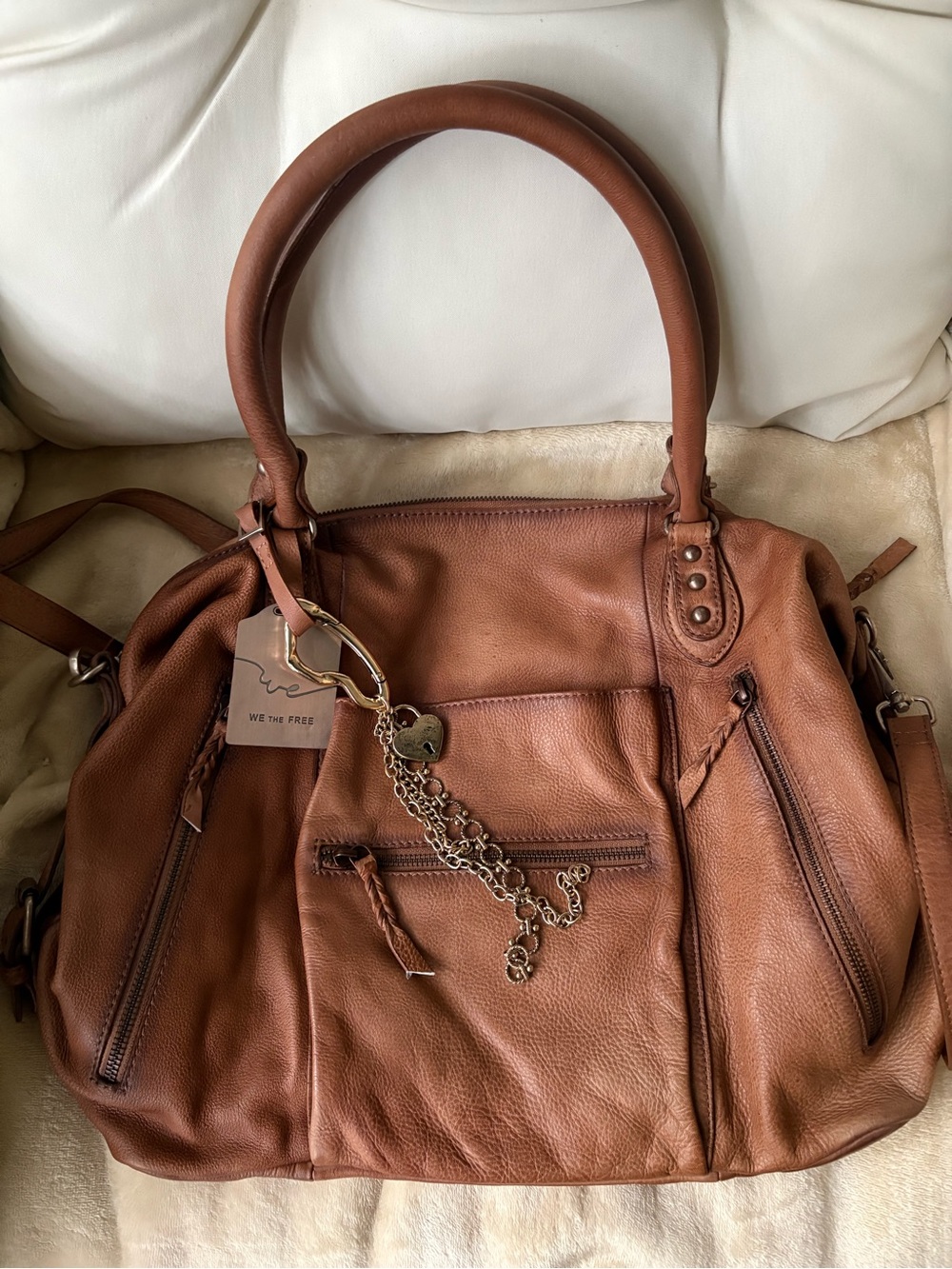 We The Free Brown Leather Tote with Charm - Picture 15 of 16